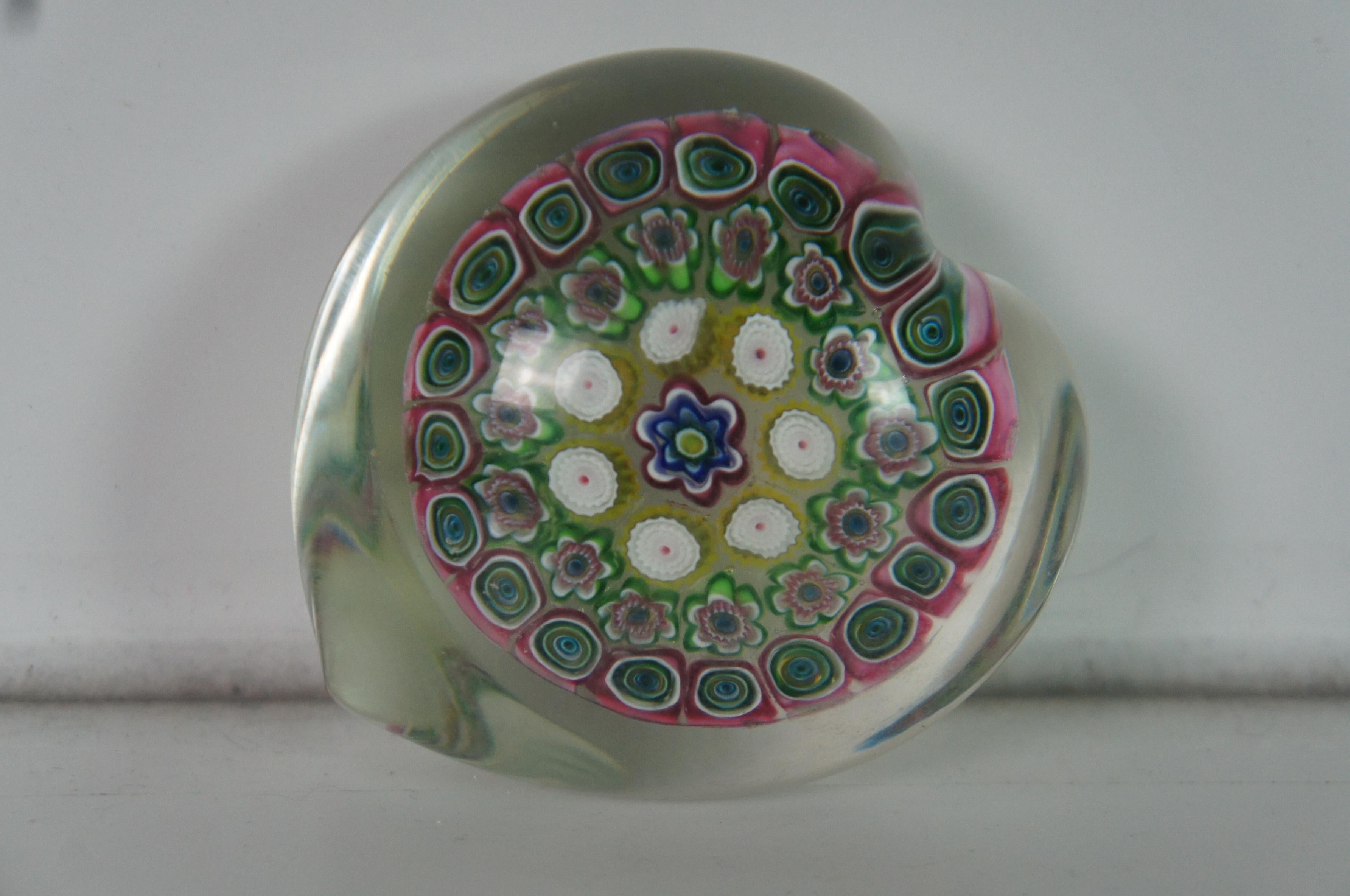 Vintage Italian Murano Millefiori Cane Glass Floral Heart Paperweight 2