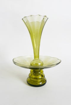 Vintage Italian Murano Olive Glass Epergne