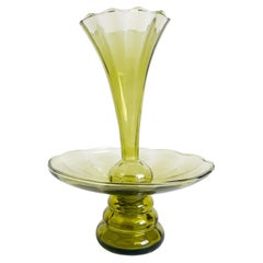 Vintage Italian Murano Olive Glass Epergne
