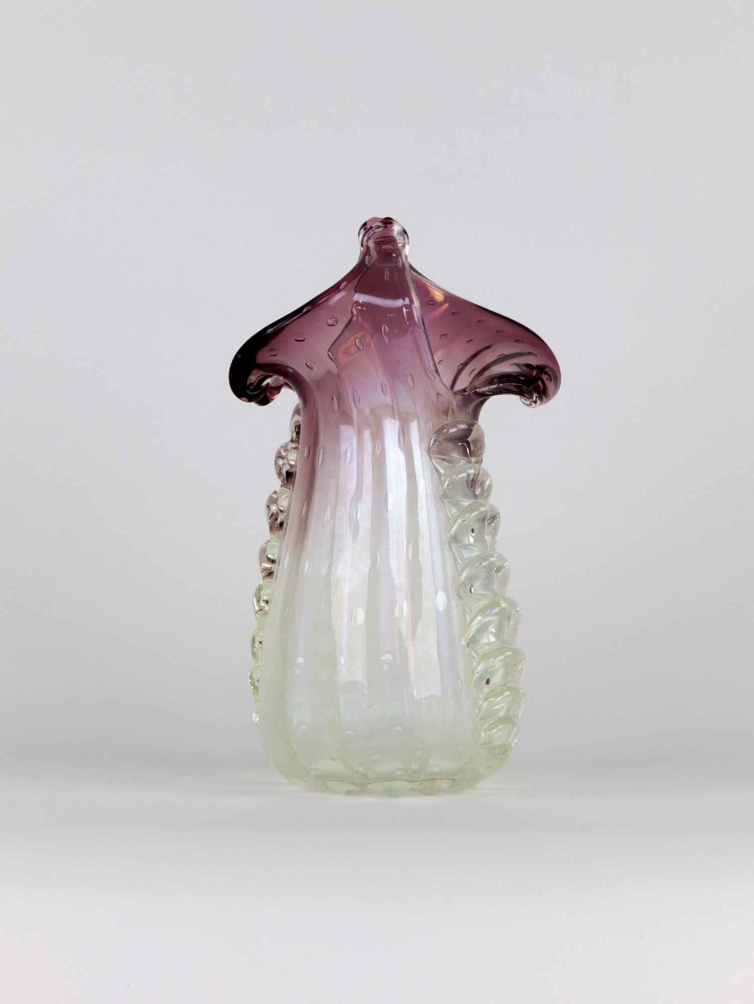 Mid-Century Modern Vintage Italian Murano Pearlescent Glass Vase, 1940s For Sale
