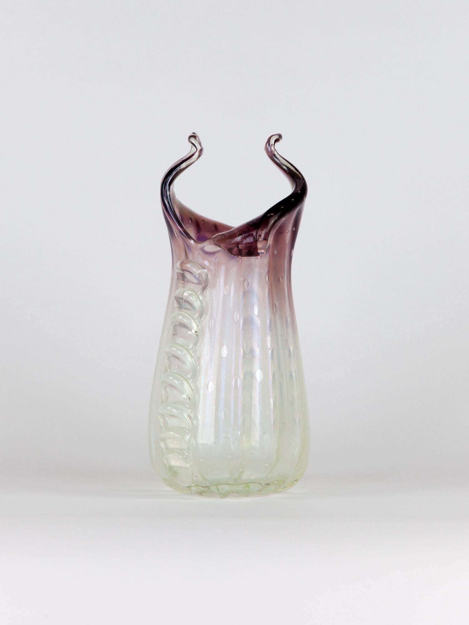 20th Century Vintage Italian Murano Pearlescent Glass Vase, 1940s For Sale