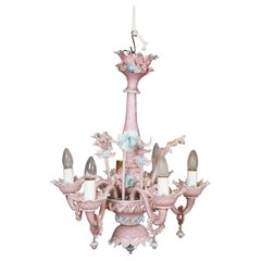 Vintage Italian Murano Pink Venetian Floral Glass Chandelier Pendant Light 23" Vintage Italian Murano Pink Venetian Floral Glass Chandelier Pendant Light 23"