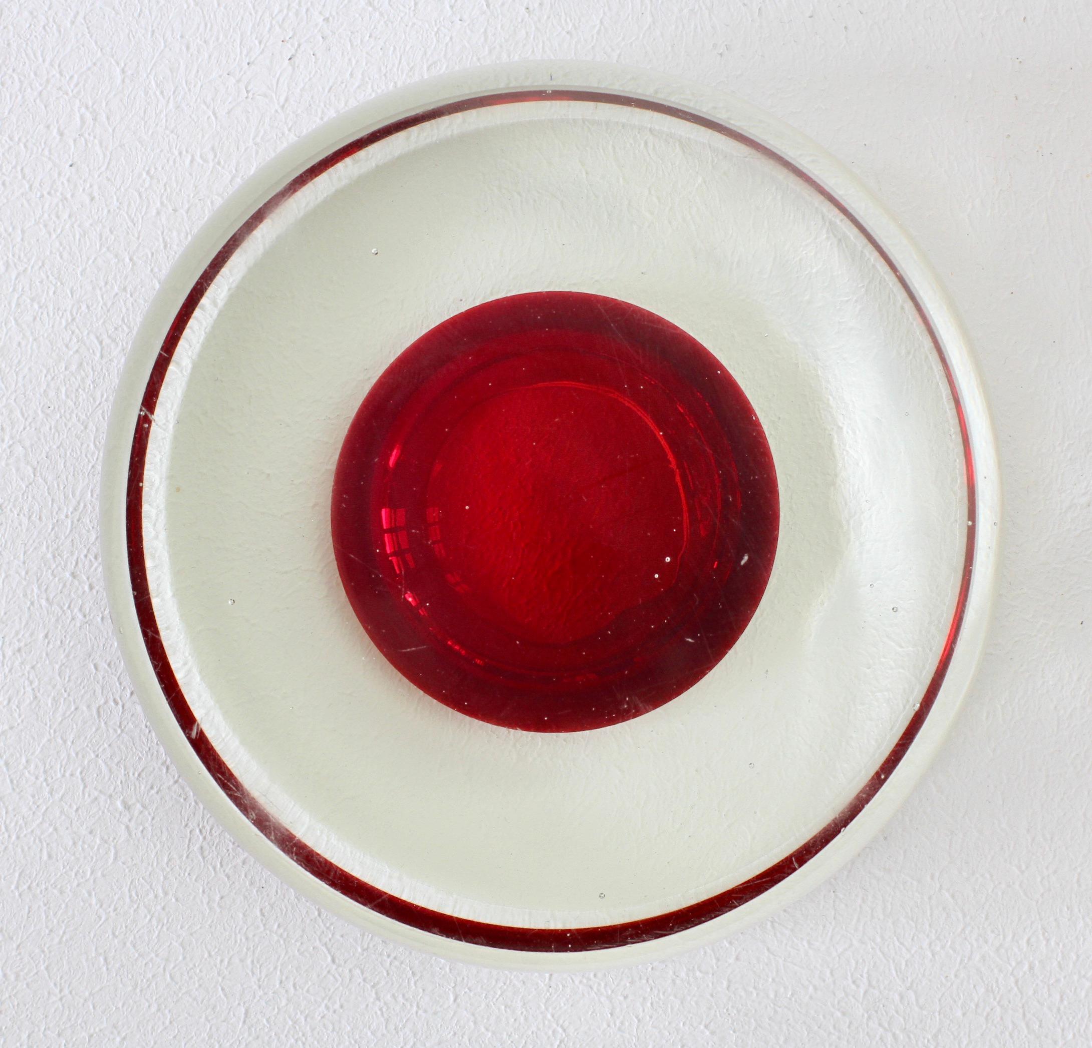 Vintage Italian Murano Red and Clear Sommerso Glass Bowl, Dish or Ashtray For Sale 8