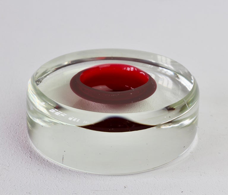 20th Century Vintage Italian Murano Red and Clear Sommerso Glass Bowl, Dish or Ashtray For Sale