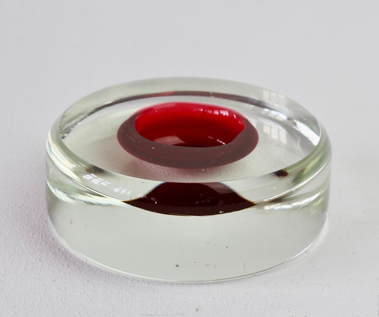 Vintage Italian Murano Red and Clear Sommerso Glass Bowl, Dish or Ashtray For Sale 1