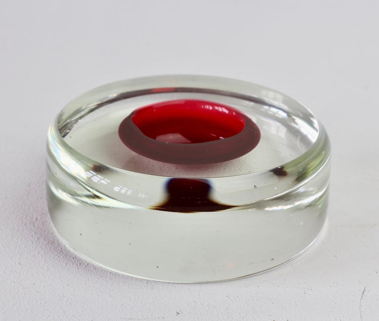 Vintage Italian Murano Red and Clear Sommerso Glass Bowl, Dish or Ashtray For Sale 3