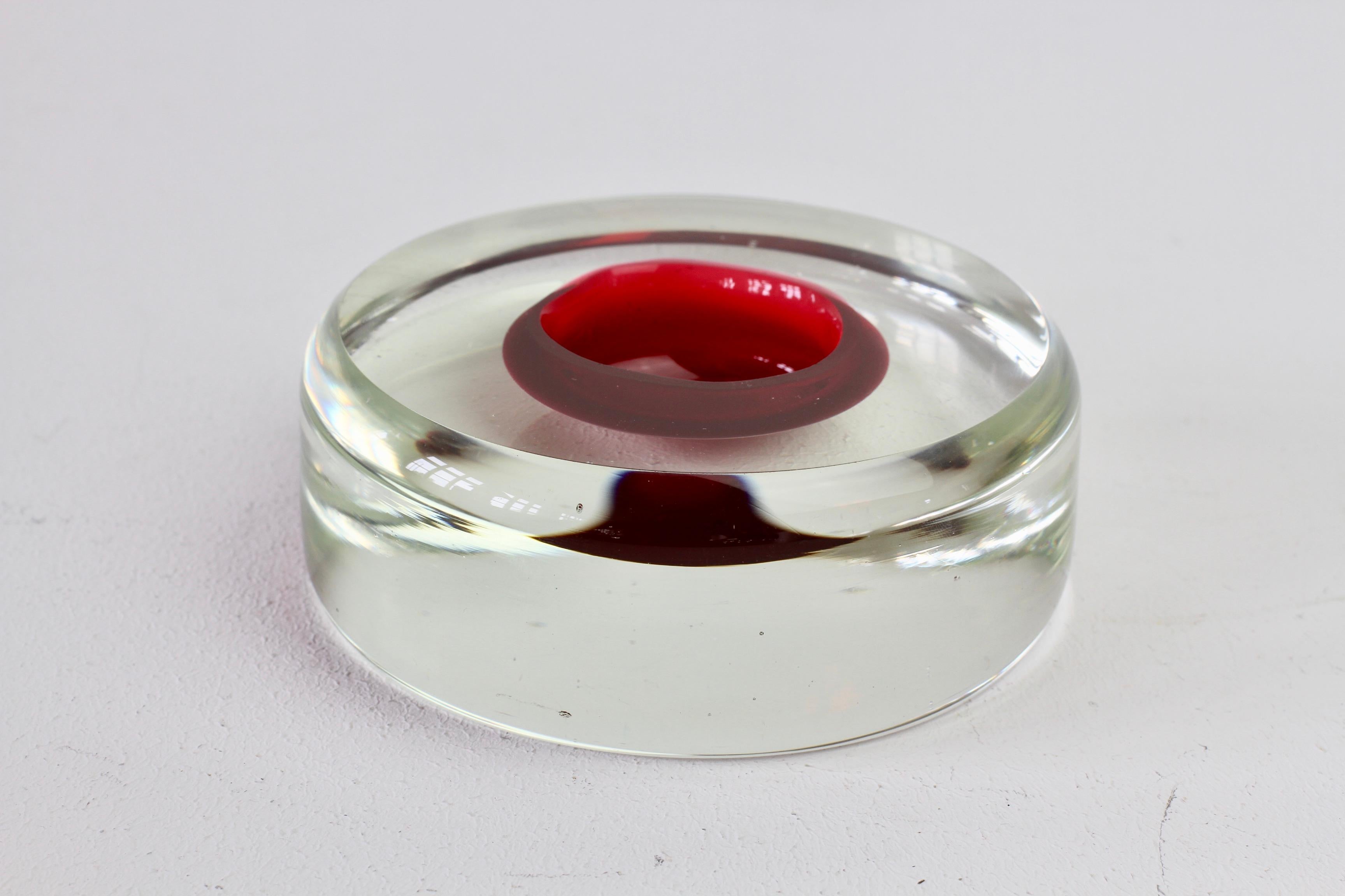 Vintage Italian Murano Red and Clear Sommerso Glass Bowl, Dish or Ashtray For Sale 2