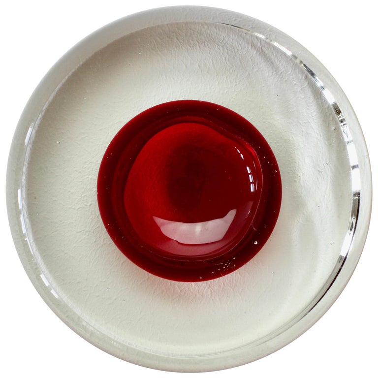 Vintage Italian Murano Red and Clear Sommerso Glass Bowl, Dish or Ashtray For Sale