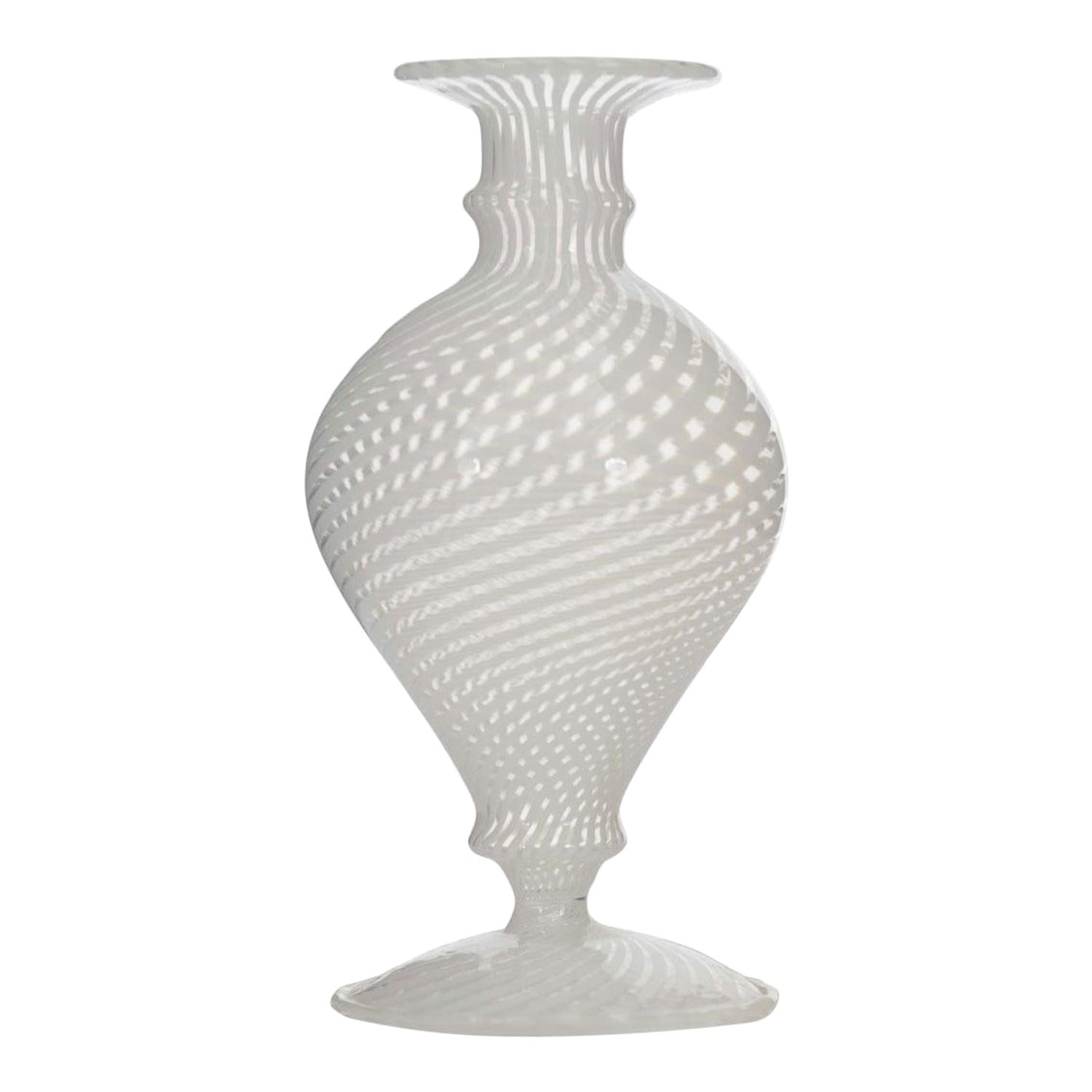 Vintage Italian Murano White Striped Glass Vase