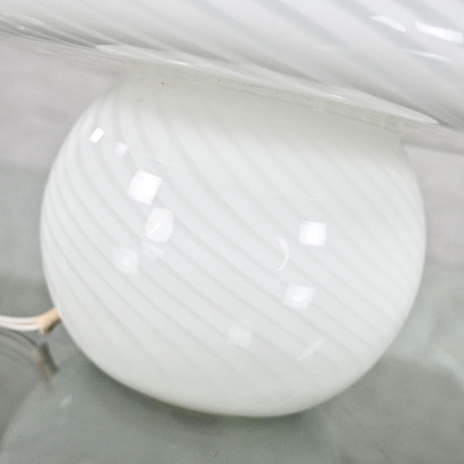 Murano Glass Vintage Italian Murano White Swirled Blown Glass Mushroom Table Lamp 1 Piece