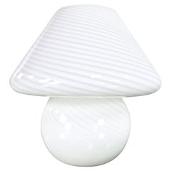 Vintage Italian Murano White Swirled Blown Glass Mushroom Table Lamp 1 Piece