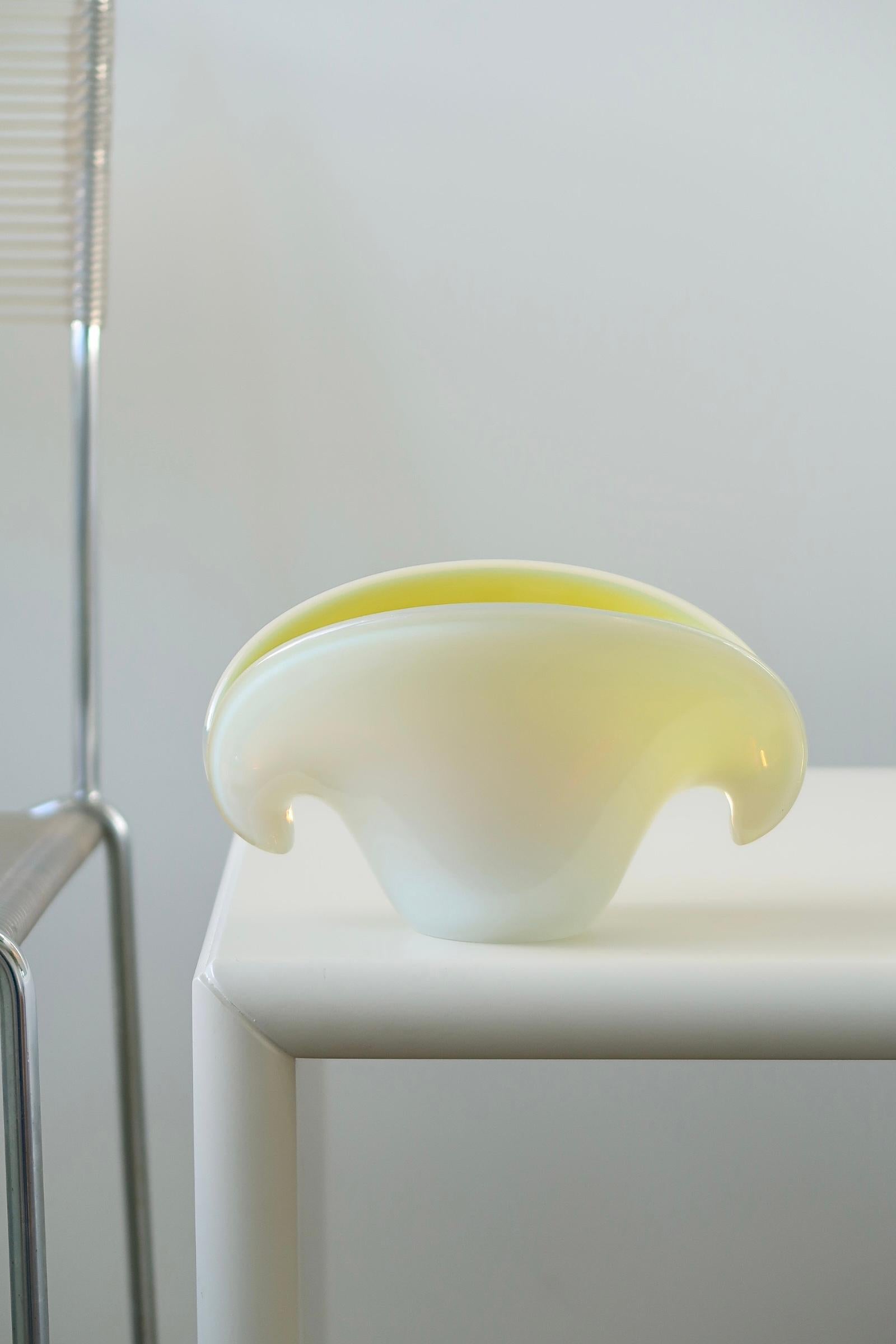 Mid-Century Modern Vintage Italian Murano Yellow Shell Glass Bowl For Sale
