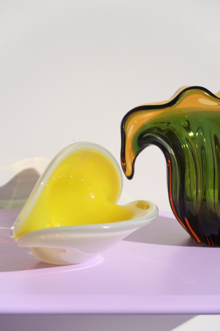 Vintage Italian Murano Yellow Shell Glass Bowl For Sale at 1stDibs