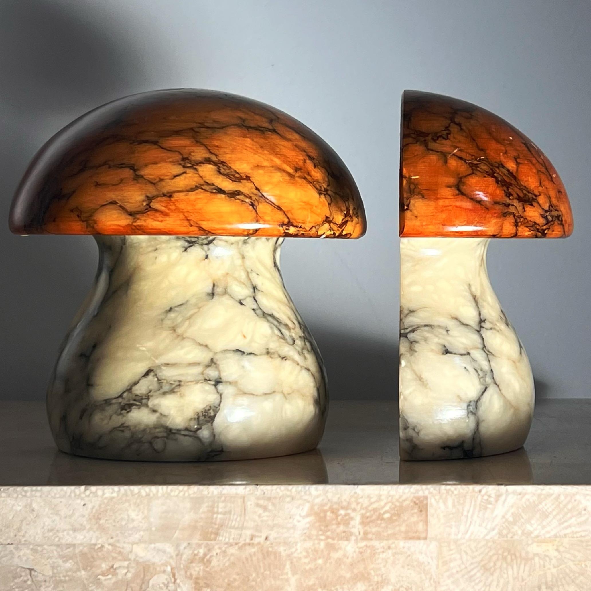 Mid-Century Modern Vintage Italian Mushroom Marble Bookends, 1960s