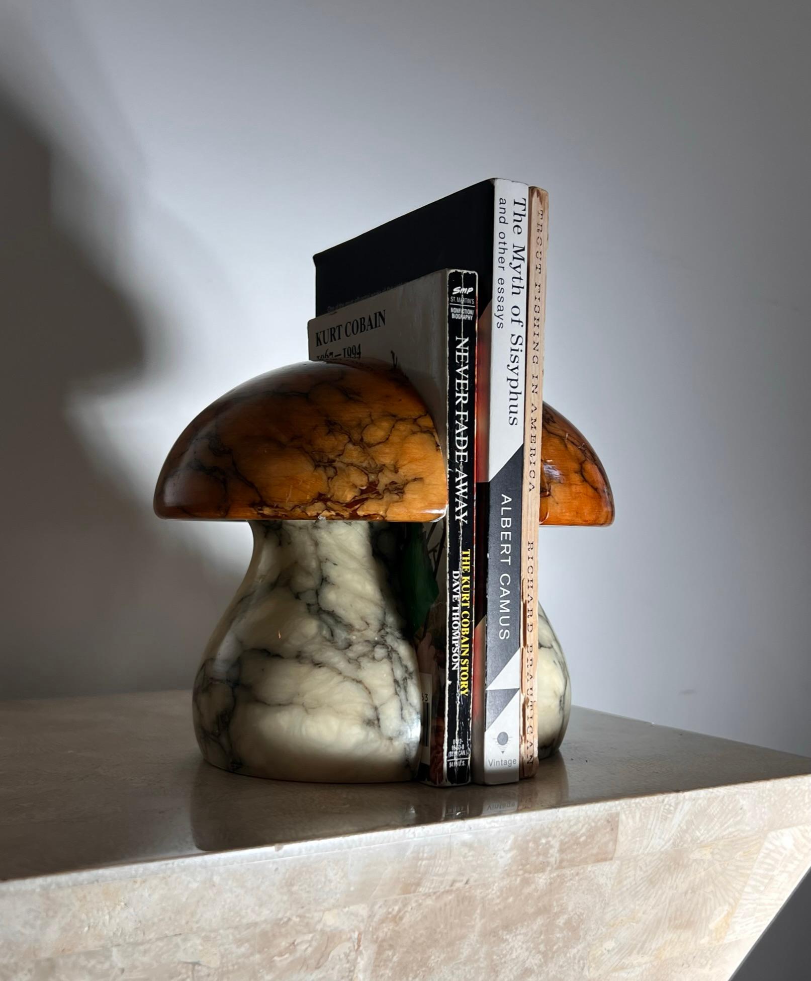 Vintage Italian Mushroom Marble Bookends, 1960s In Good Condition In View Park, CA