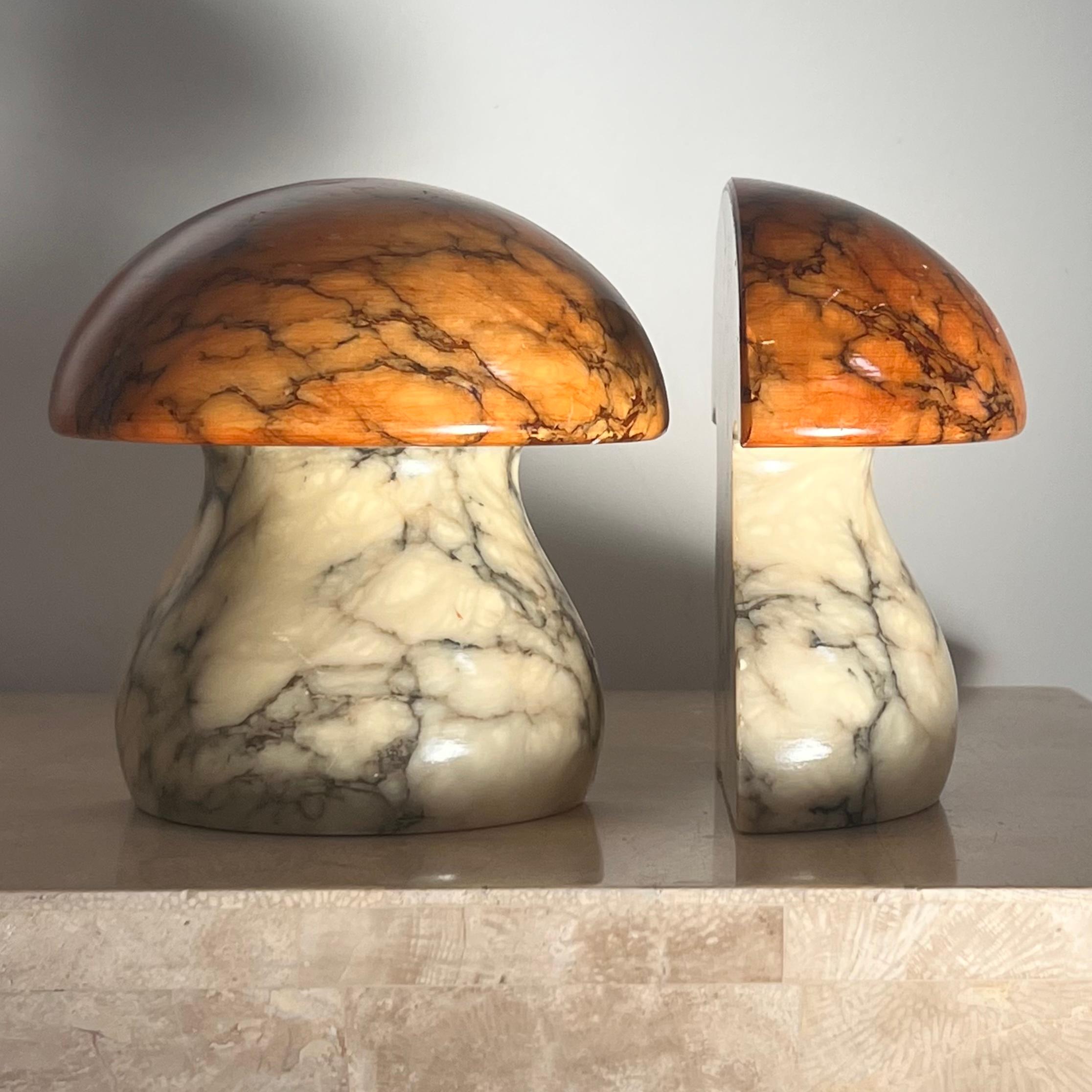 Alabaster Vintage Italian Mushroom Marble Bookends, 1960s