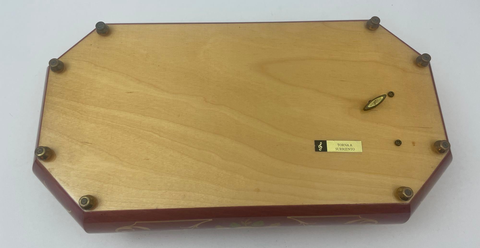 Hand-Crafted Vintage Italian Music Box Footed Wooden Inlaid Jewelry Box Made in Italy For Sale