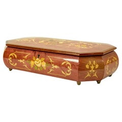 Vintage Italian Music Box Footed Wooden Inlaid Jewelry Box Made in Italy