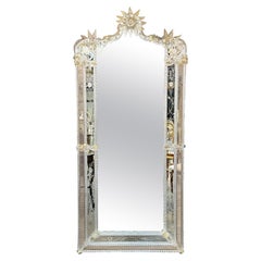 Vintage Italian Narrow Venetian Etched Mirror