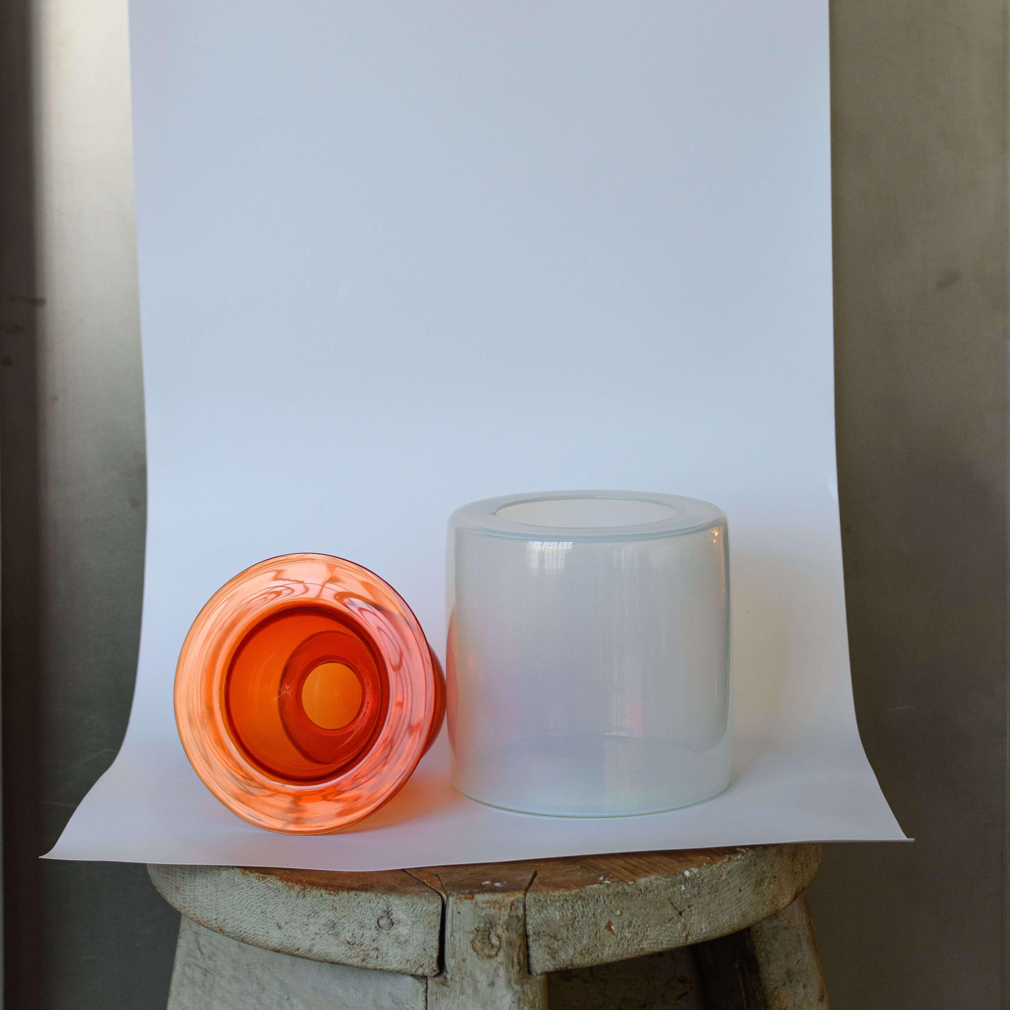 Vase décoratif italien vintage en verre de Murano orange à deux corps de Nason Mazzega  en vente 9