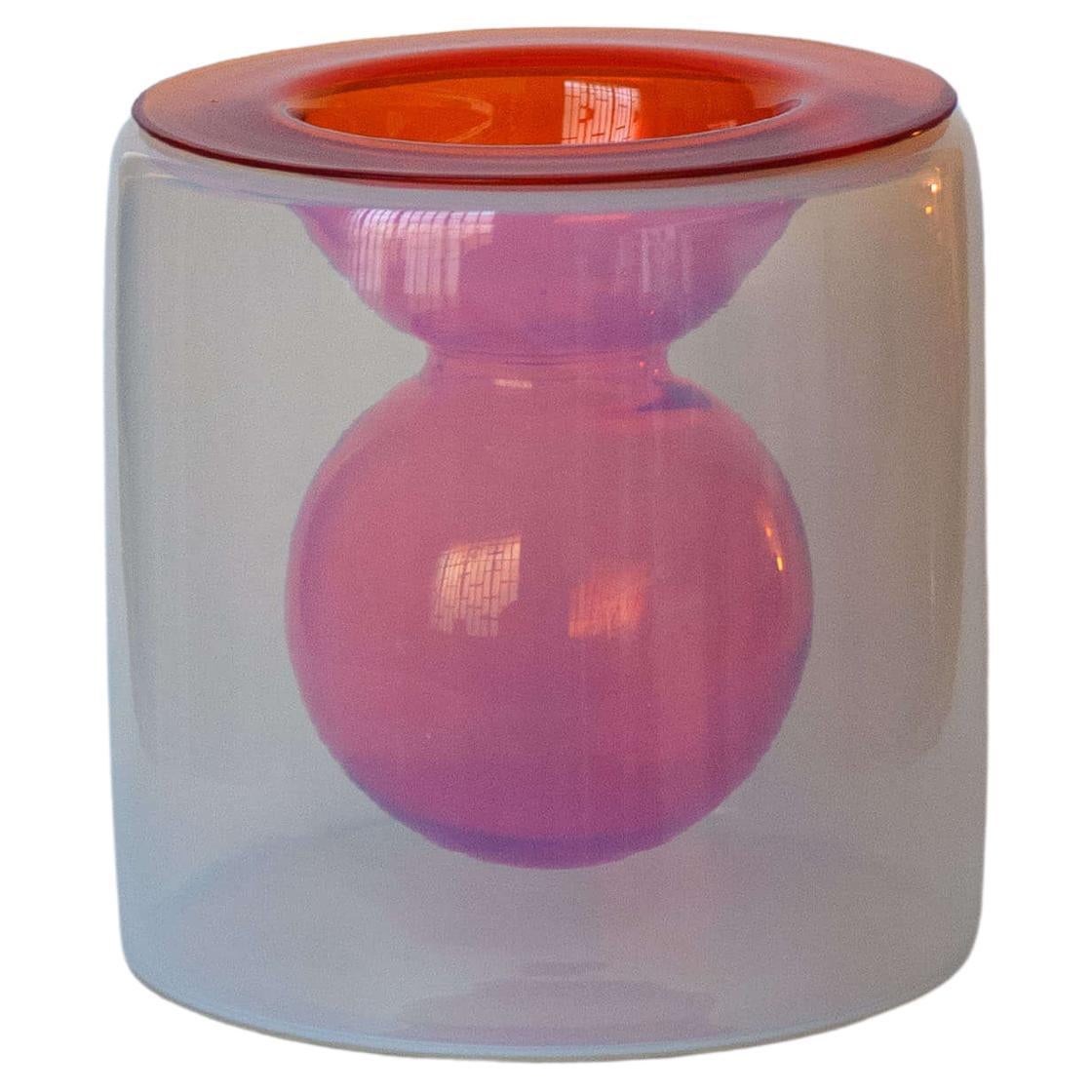 Vintage Italian Nason Mazzega Decorative Two-Body Orange Murano Glass Vase  For Sale