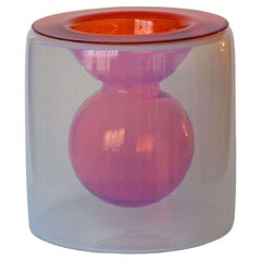 Vase décoratif italien vintage en verre de Murano orange à deux corps de Nason Mazzega 