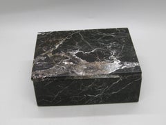 Vintage Italian Natural Black Marble Stone Desk Stash Jewelry Trinket Box Italy