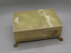 Vintage Italian Natural Green Onyx Stone & Brass Desk Stash Jewelry Trinket Box