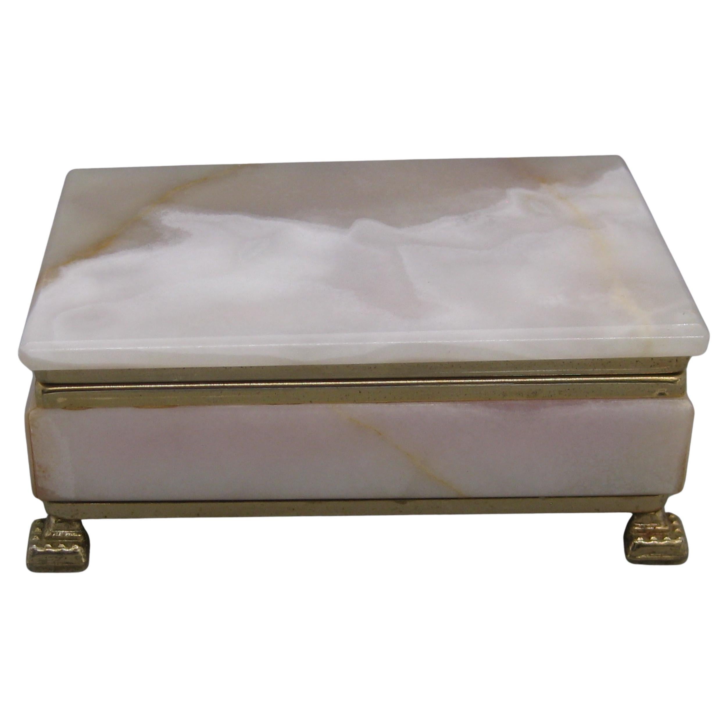 Vintage Italian Natural Onyx Stone and Metal Desk Stash Jewelry Trinket Box