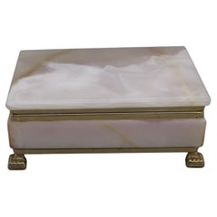Vintage Italian Natural Onyx Stone and Metal Desk Stash Jewelry Trinket Box