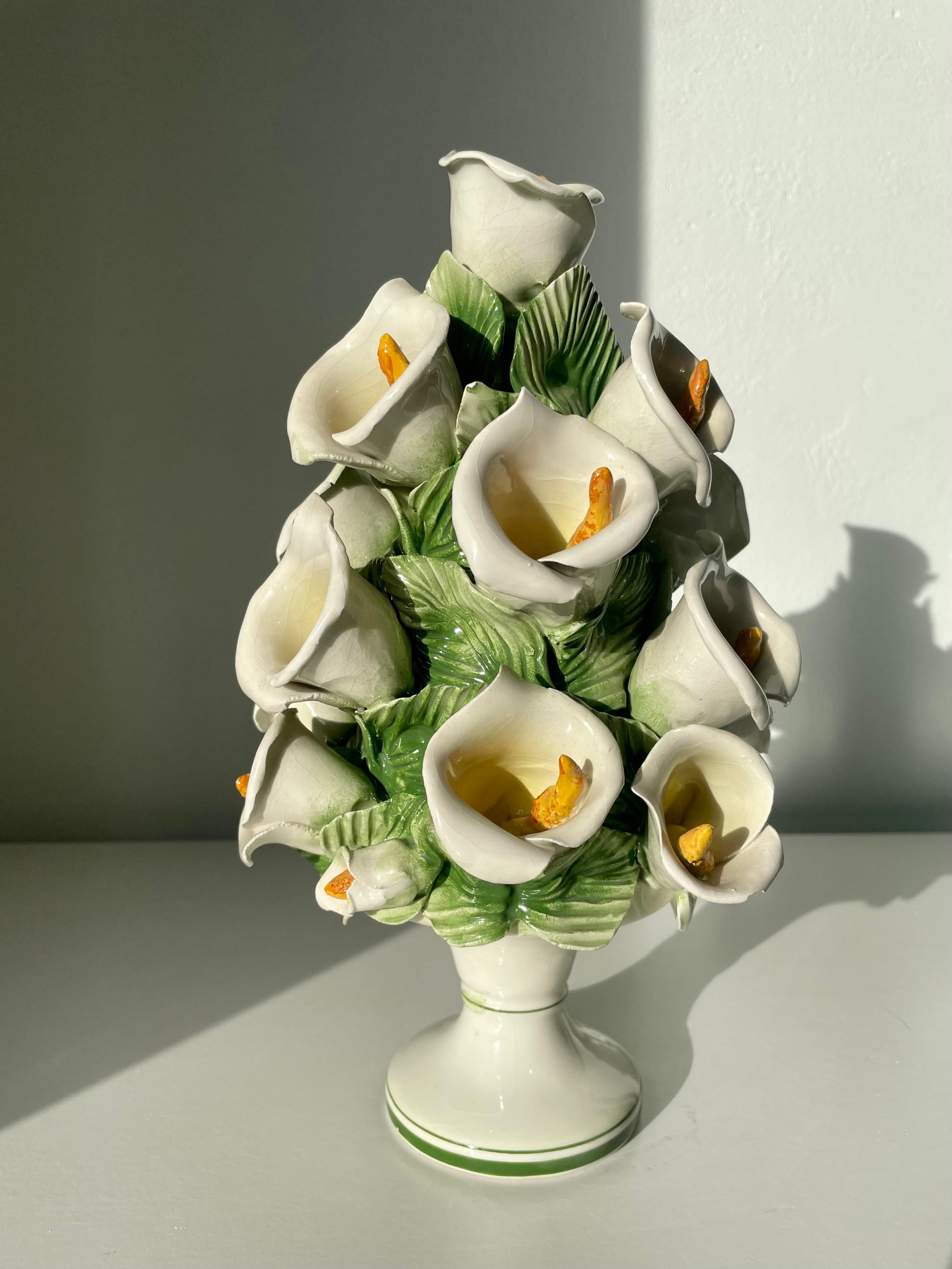 Faience Vintage Italian Naturalistic Cala Lily Porcelain Figurine, ca 1970s For Sale