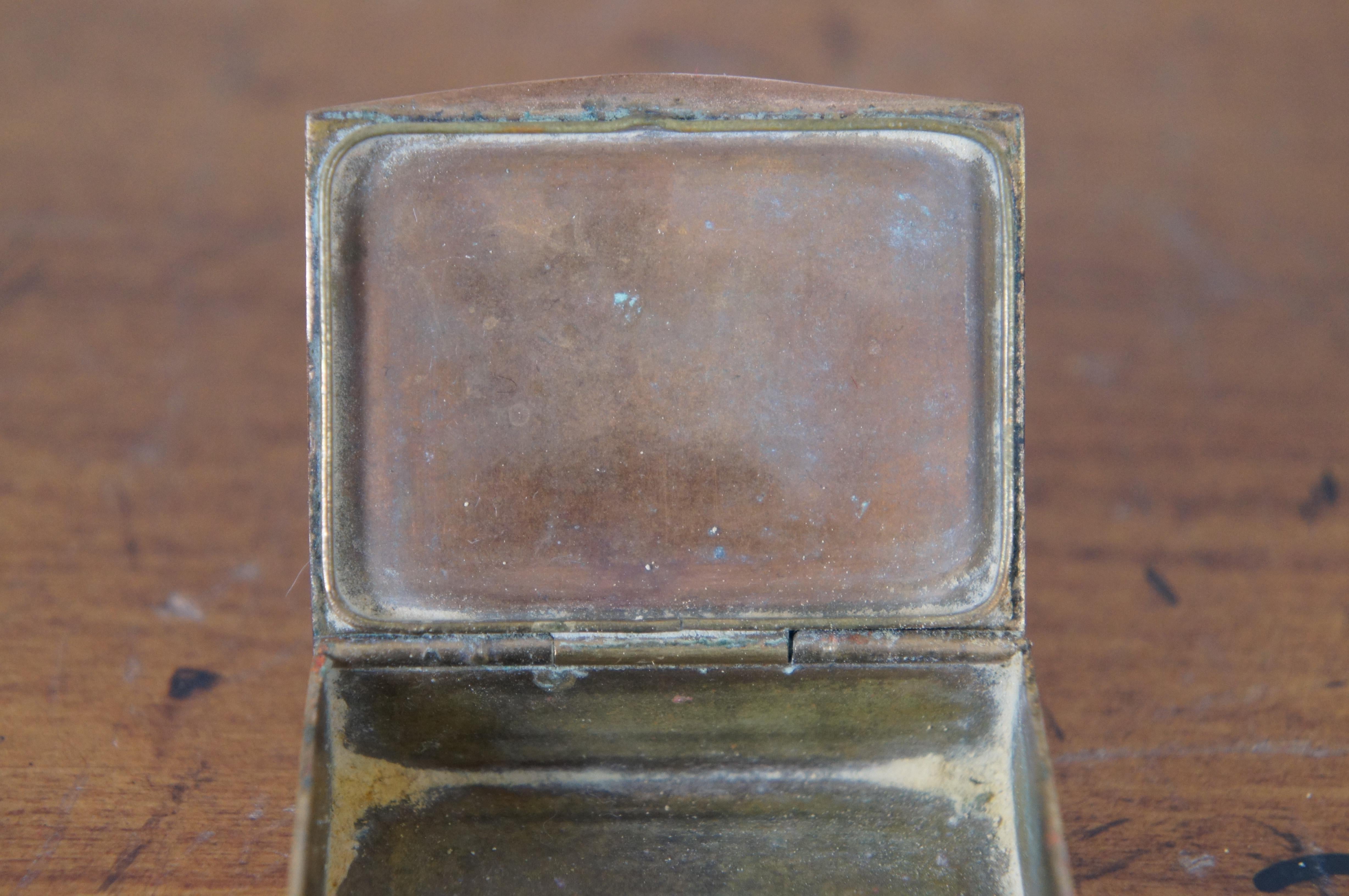 Vintage Italian Nautical Brass Blue Enamel Anchor Pill Keepsake Box 6