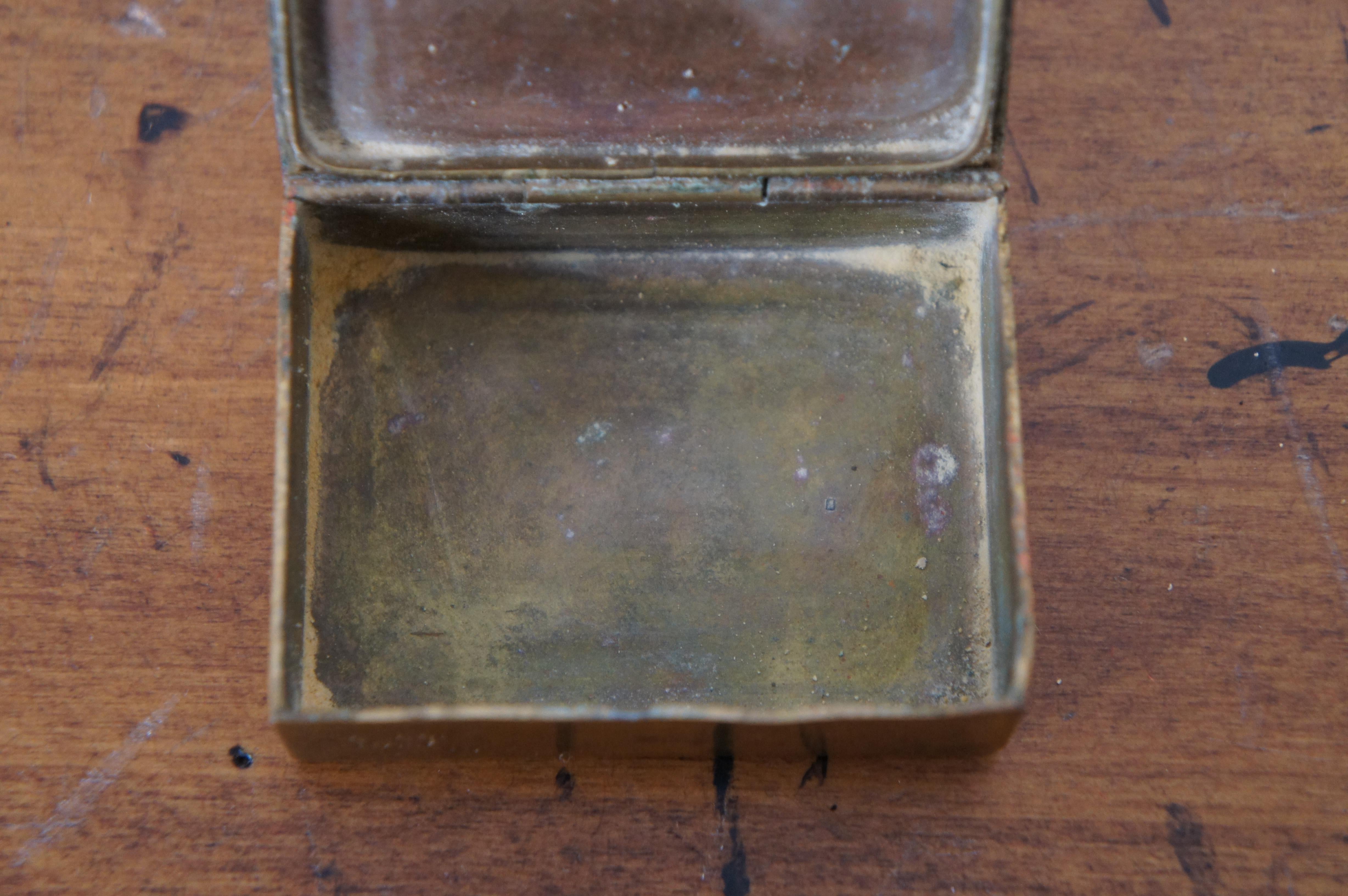 Vintage Italian Nautical Brass Blue Enamel Anchor Pill Keepsake Box 7