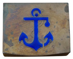 Vintage Italian Nautical Brass Blue Enamel Anchor Pill Keepsake Box