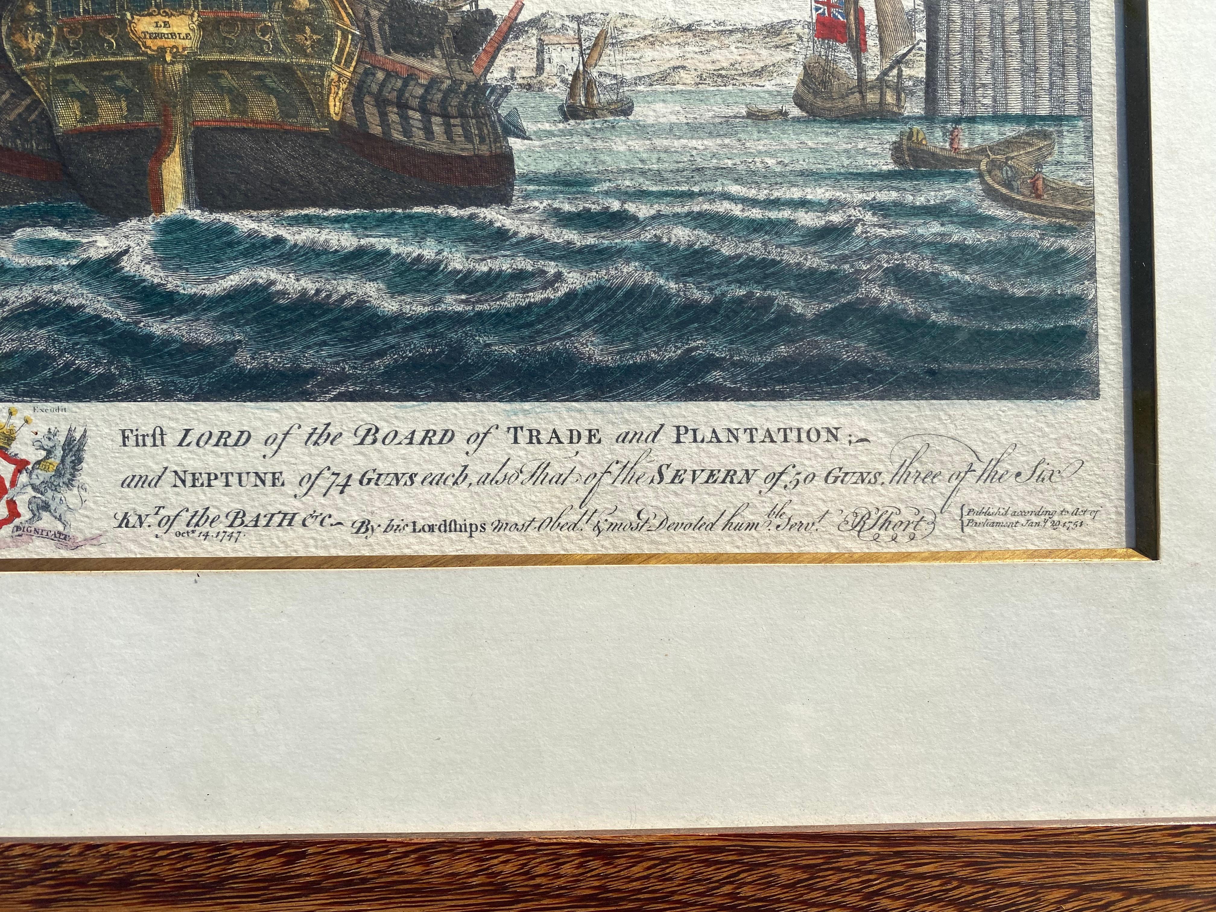 Estampa Náutica Italiana Vintage de Barcos Británicos Enmarcada en Madera de Freijo Vidrio en venta