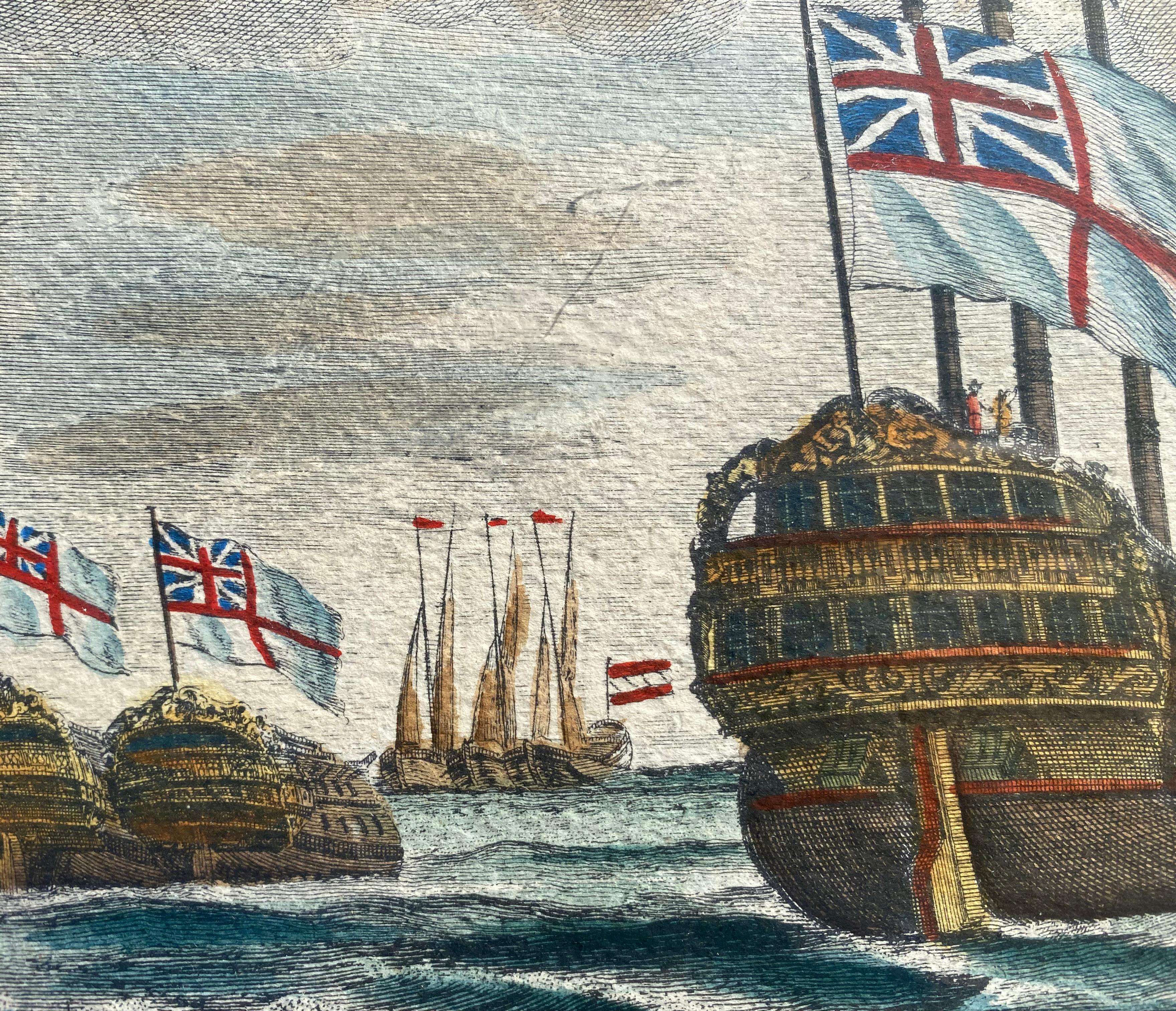 Estampa Náutica Italiana Vintage de Barcos Británicos Enmarcada en Madera de Freijo en venta 1
