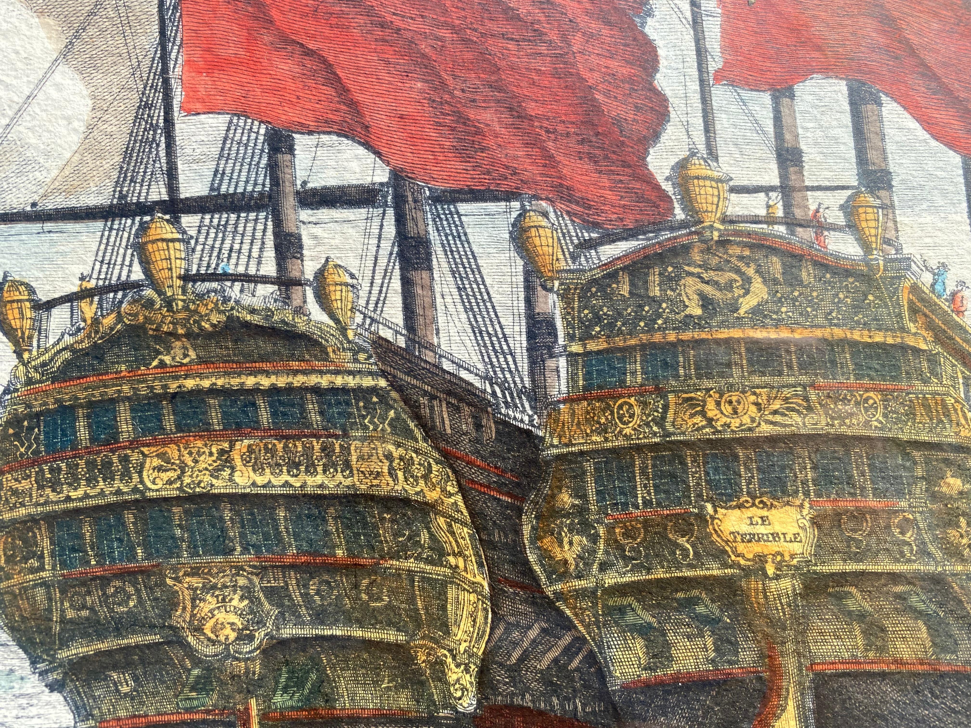 Estampa Náutica Italiana Vintage de Barcos Británicos Enmarcada en Madera de Freijo en venta 2