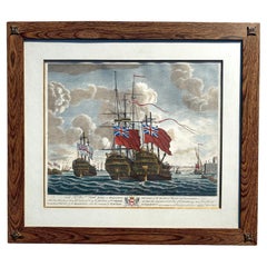 Estampa Náutica Italiana Vintage de Barcos Británicos Enmarcada en Madera de Freijo