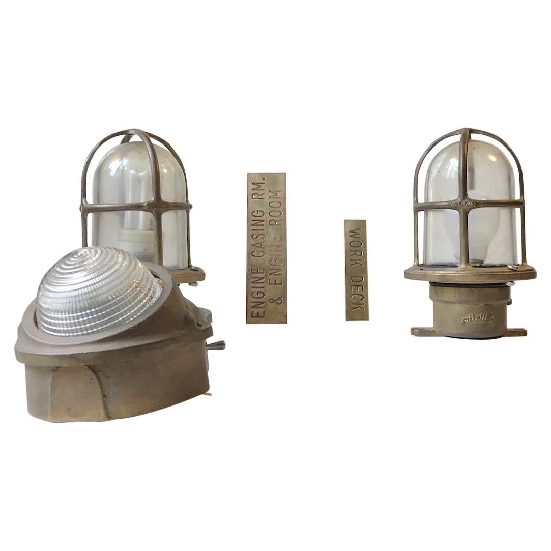 Vintage Italian Naval Ship Lights en bronze, Miletich, 1970 en vente