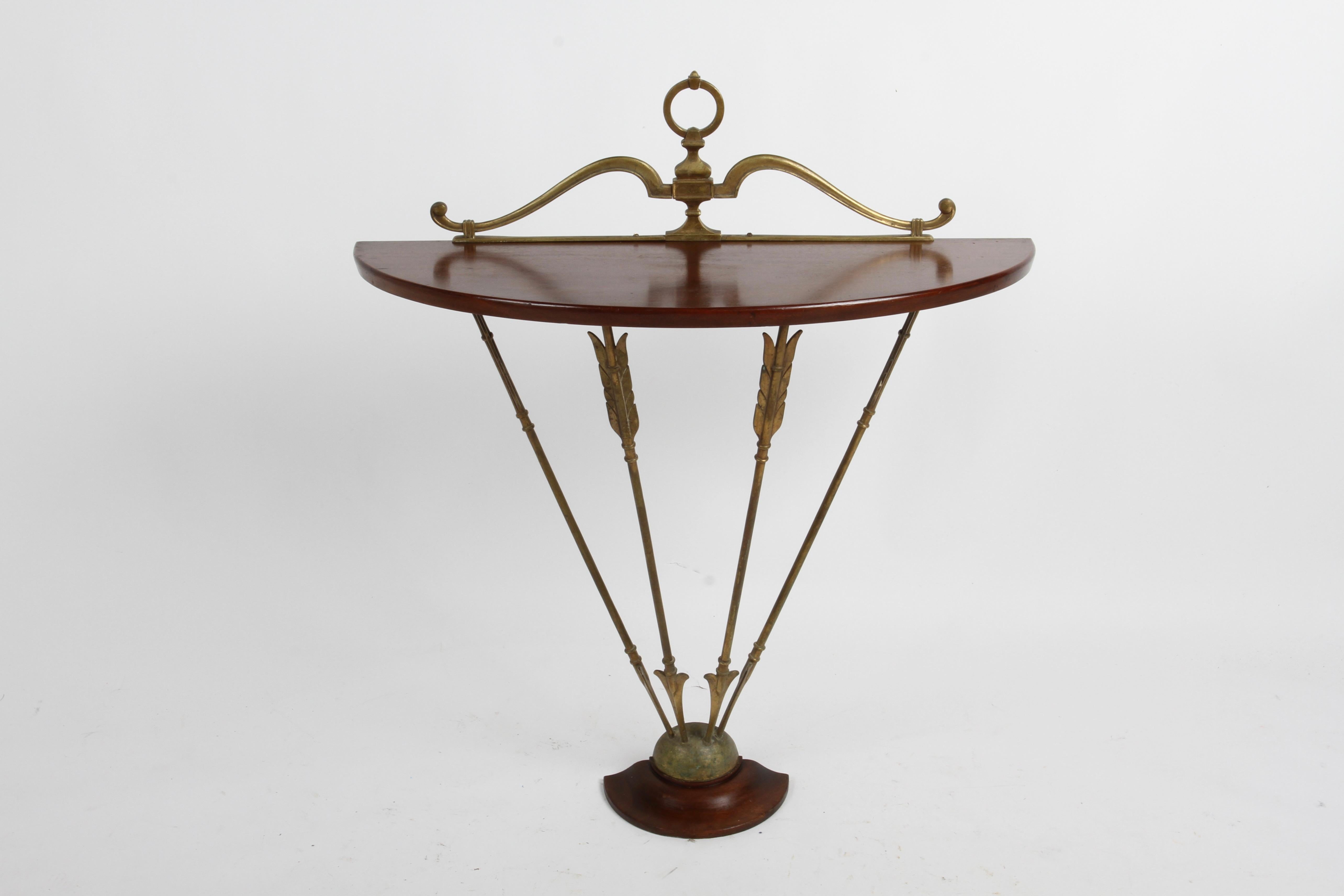 Vintage Italian Neo-Classical Demi-Lune Bronze Arrows & Mahogany Console Table For Sale 5