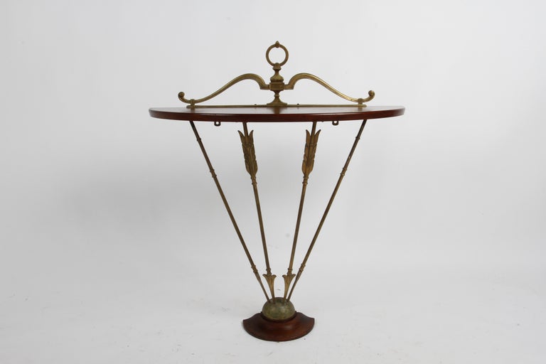 Vintage Italian Neo-Classical Demi-Lune Bronze Arrows & Mahogany Console Table For Sale 6