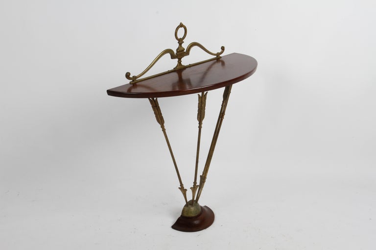 Vintage Italian Neo-Classical Demi-Lune Bronze Arrows & Mahogany Console Table For Sale 7