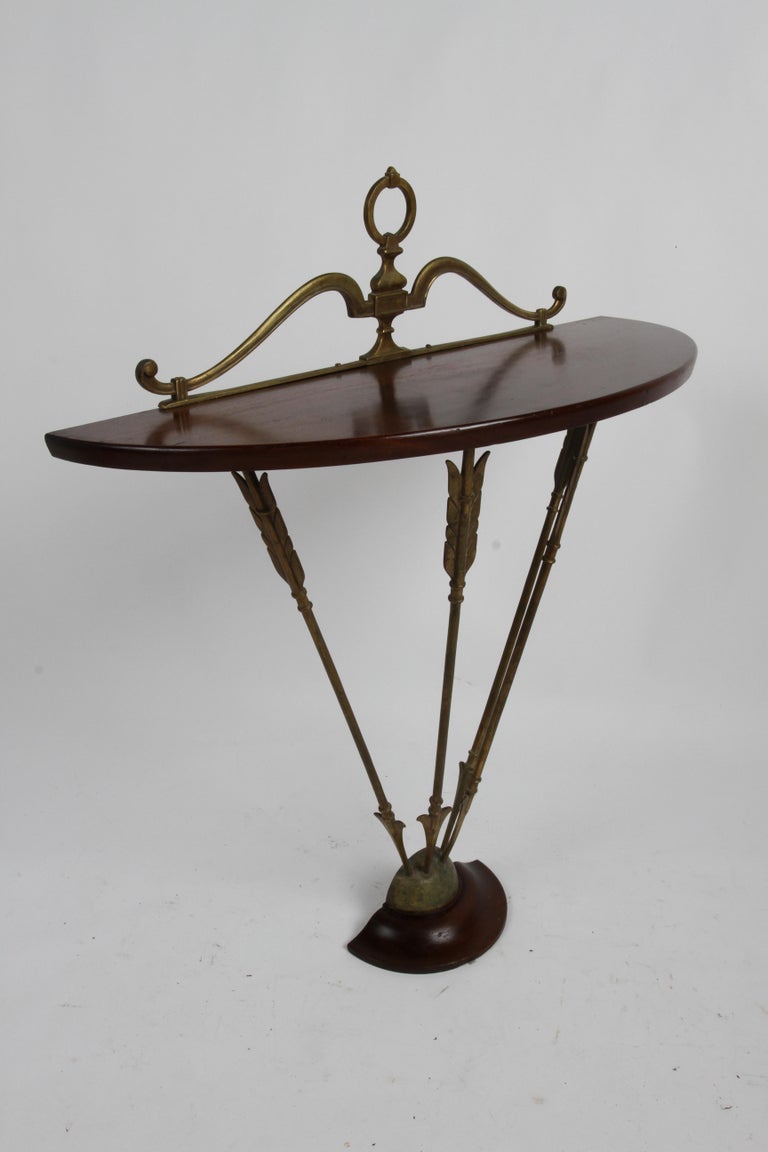 Vintage Italian Neo-Classical Demi-Lune Bronze Arrows & Mahogany Console Table For Sale 8