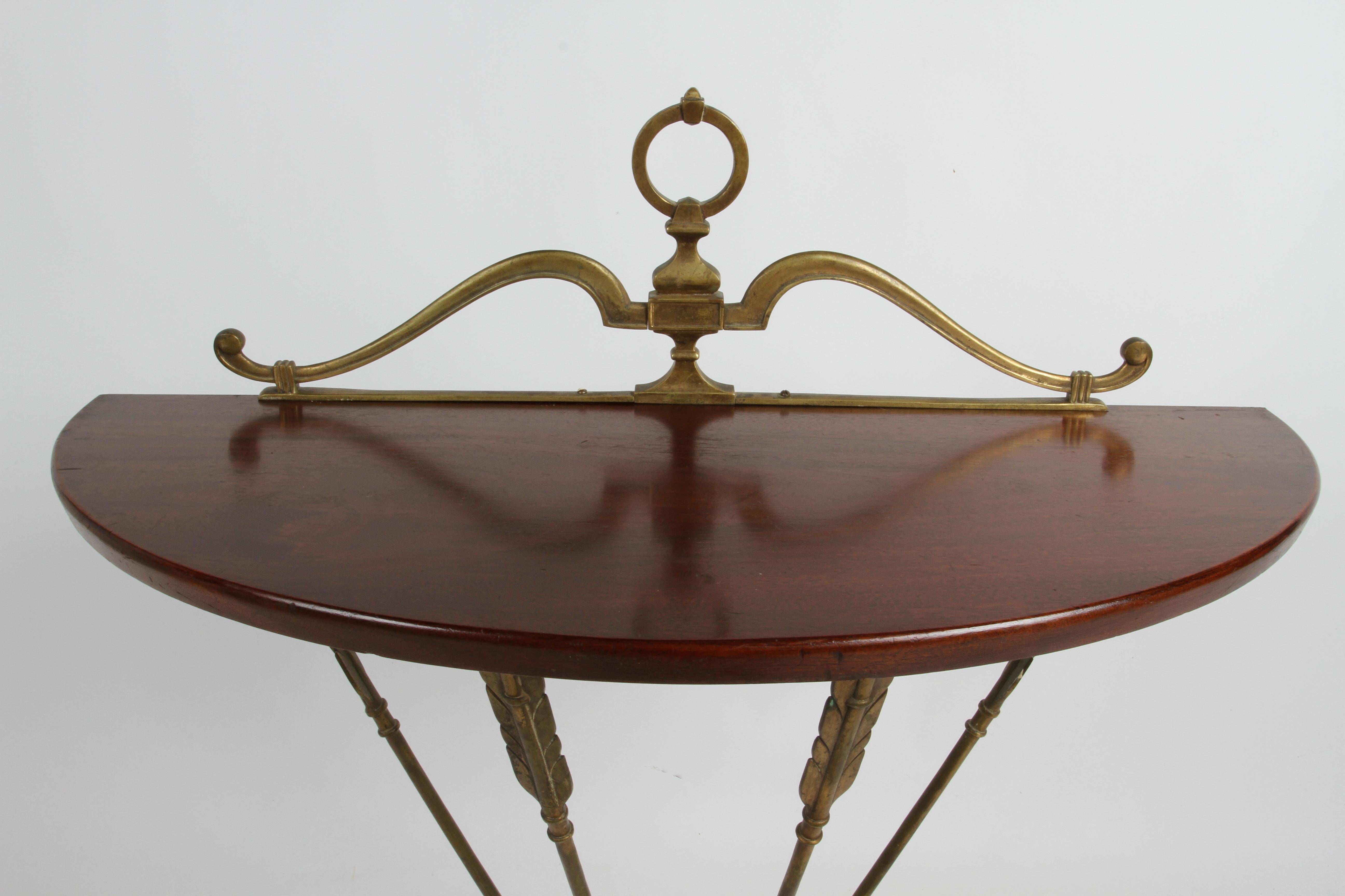 Vintage Italian Neo-Classical Demi-Lune Bronze Arrows & Mahogany Console Table For Sale 3