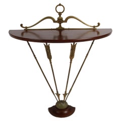 Vintage Italian Neo-Classical Demi-Lune Bronze Arrows & Mahogany Console Table