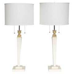 Vintage Italian Neoclassic Style Parchment Column Table Lamps, Pair