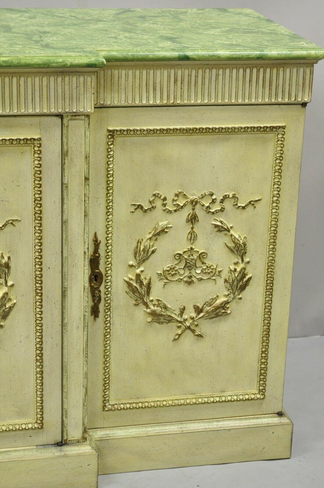 Vintage Italian Neoclassical Buffet Sideboard Credenza Green Faux Marble Top For Sale 3