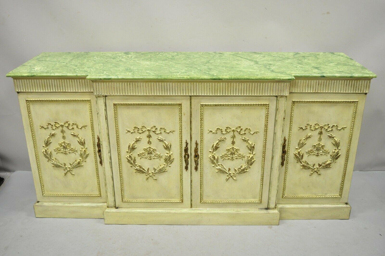 Vintage Italian Neoclassical Buffet Sideboard Credenza Green Faux Marble Top For Sale 4