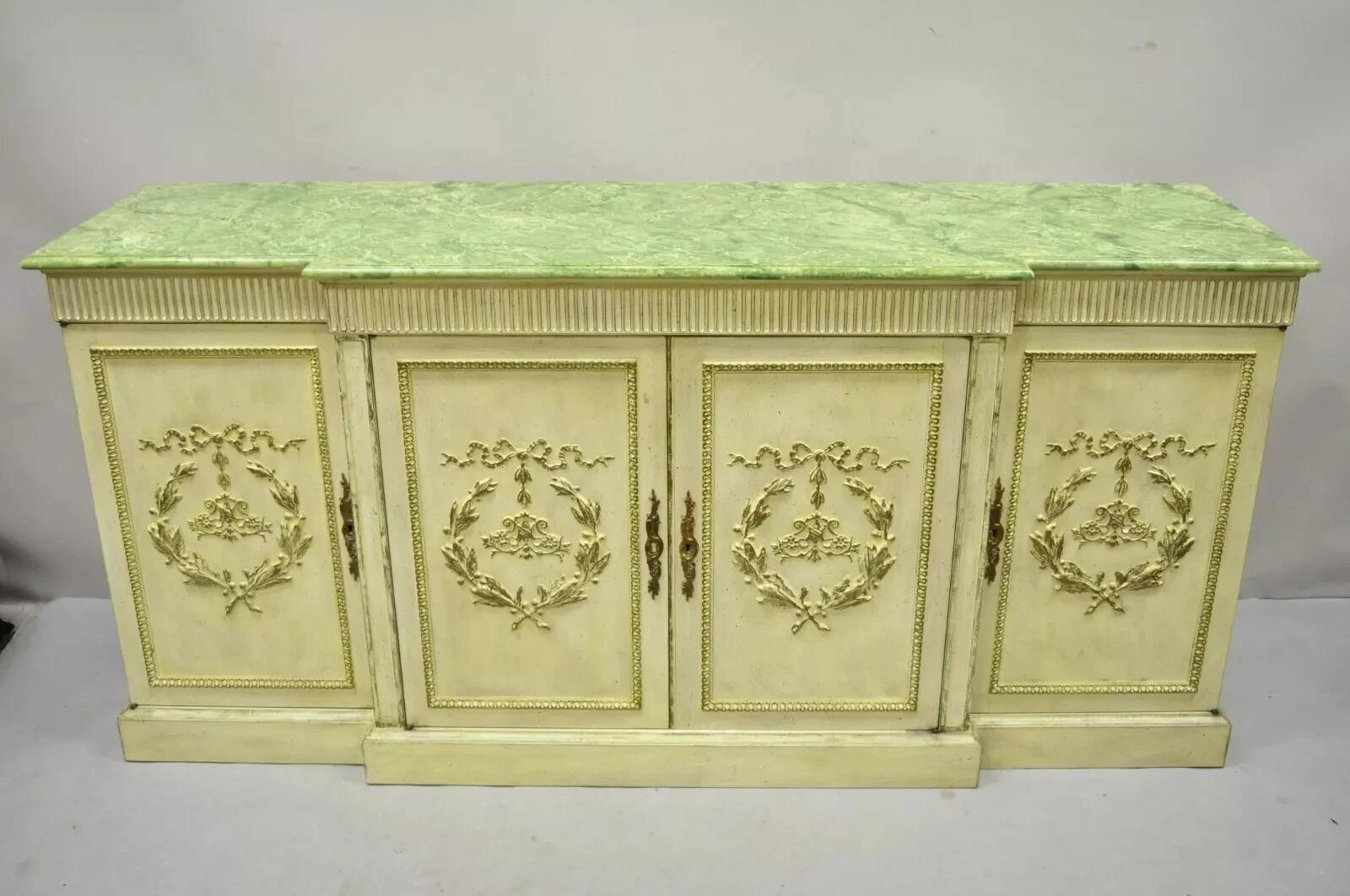 Credenza buffet neoclassica italiana d'epoca con piano in finto marmo verde in vendita 5