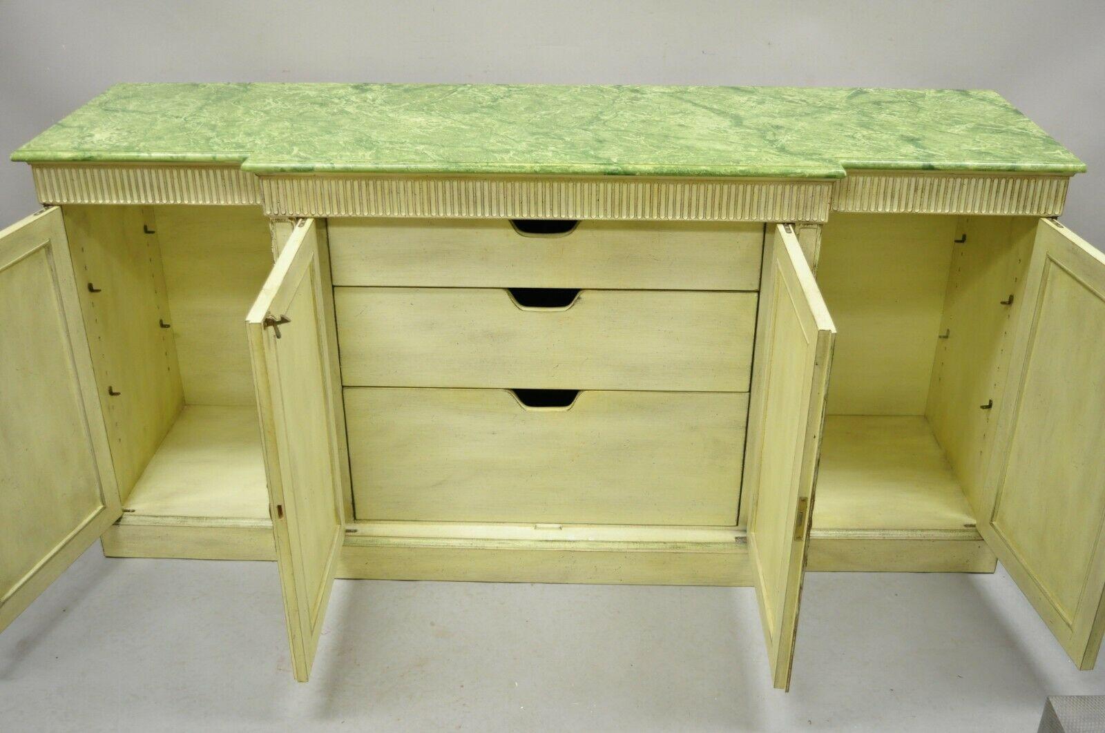 20th Century Vintage Italian Neoclassical Buffet Sideboard Credenza Green Faux Marble Top For Sale
